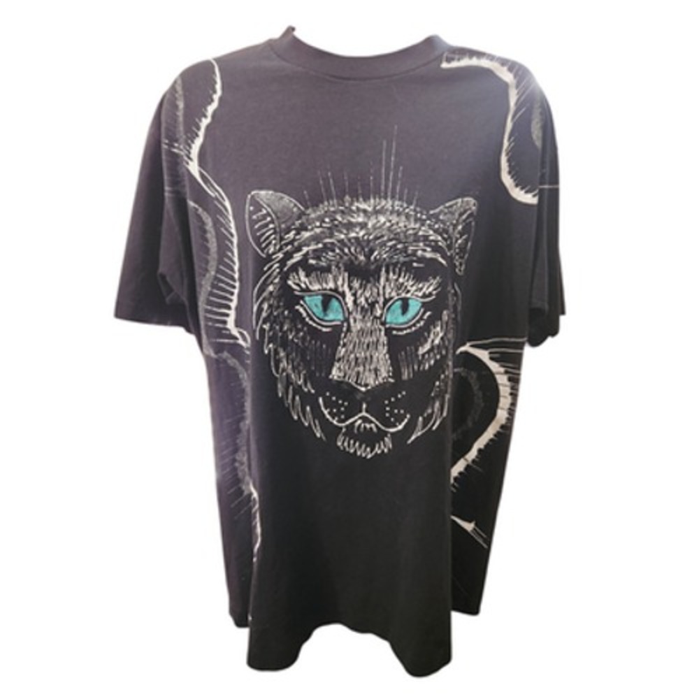 Hanes Top Women's Black Large Cotton Polyester Graphic Tiger‎ Single Stitch